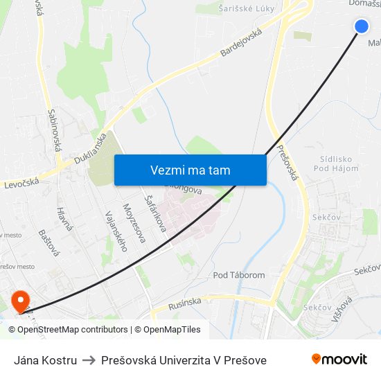 Jána Kostru to Prešovská Univerzita V Prešove map