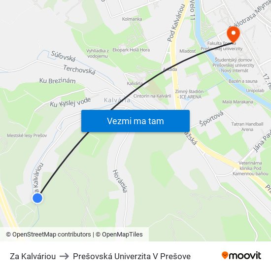 Za Kalváriou to Prešovská Univerzita V Prešove map