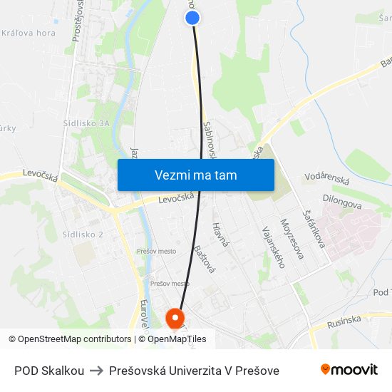 POD Skalkou to Prešovská Univerzita V Prešove map