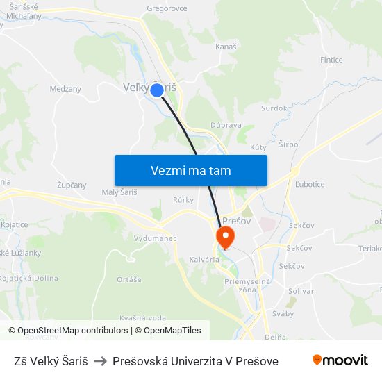 Zš Veľký Šariš to Prešovská Univerzita V Prešove map