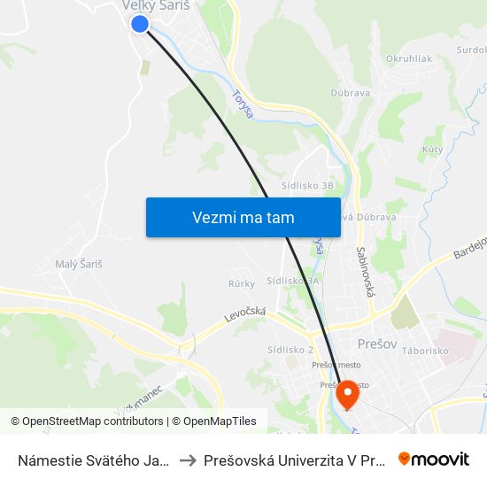 Námestie Svätého Jakuba to Prešovská Univerzita V Prešove map