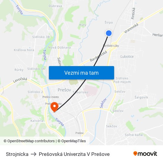 Strojnícka to Prešovská Univerzita V Prešove map