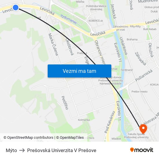 Mýto to Prešovská Univerzita V Prešove map