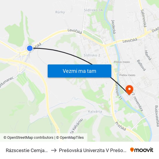 Rázscestie Cemjata to Prešovská Univerzita V Prešove map