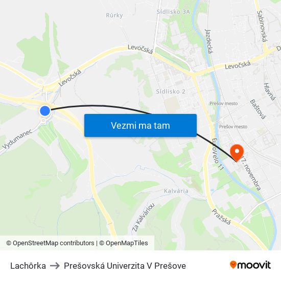 Lachôrka to Prešovská Univerzita V Prešove map