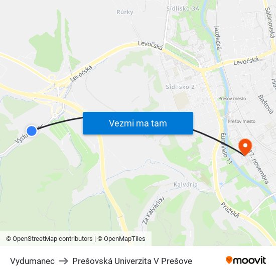 Vydumanec to Prešovská Univerzita V Prešove map