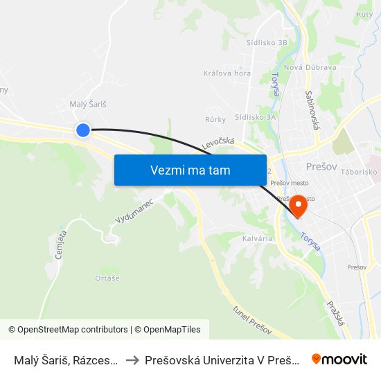 Malý Šariš, Rázcestie to Prešovská Univerzita V Prešove map