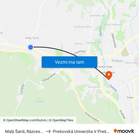 Malý Šariš, Rázcestie to Prešovská Univerzita V Prešove map