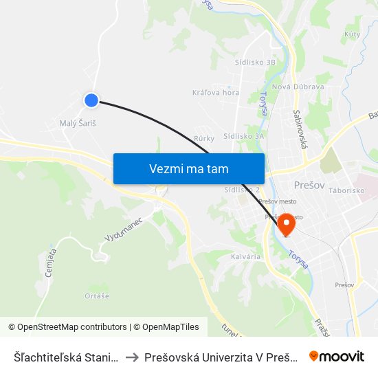 Šľachtiteľská Stanica to Prešovská Univerzita V Prešove map