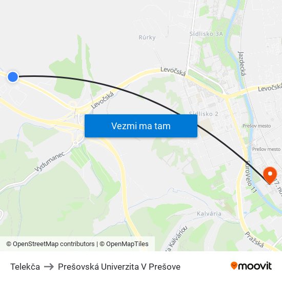 Telekča to Prešovská Univerzita V Prešove map