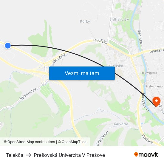 Telekča to Prešovská Univerzita V Prešove map