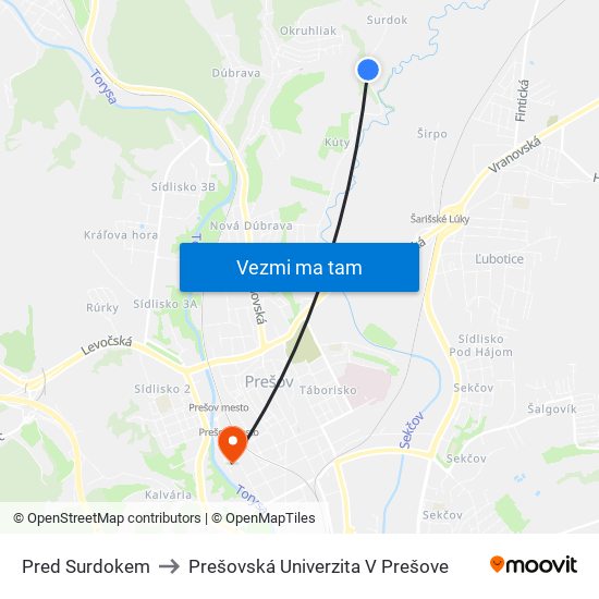 Pred Surdokem to Prešovská Univerzita V Prešove map