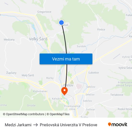 Medzi Jarkami to Prešovská Univerzita V Prešove map