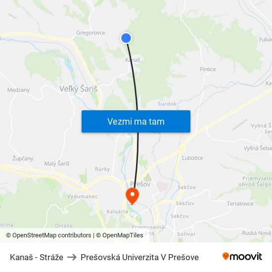 Kanaš - Stráže to Prešovská Univerzita V Prešove map