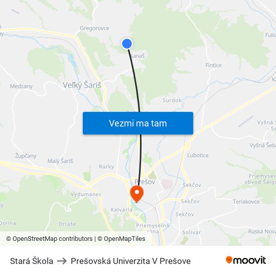 Stará Škola to Prešovská Univerzita V Prešove map