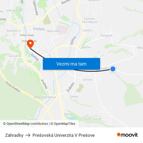 Záhradky to Prešovská Univerzita V Prešove map