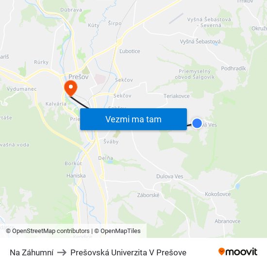 Na Záhumní to Prešovská Univerzita V Prešove map