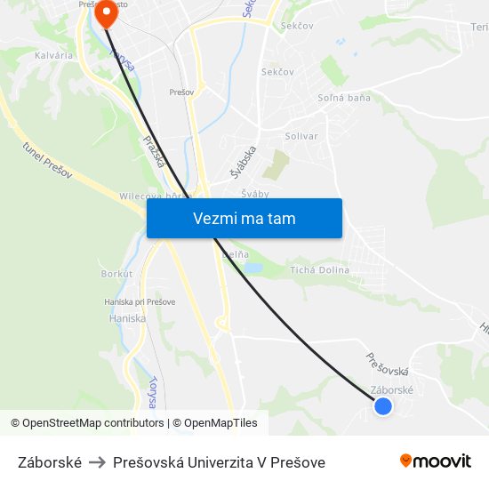 Záborské to Prešovská Univerzita V Prešove map