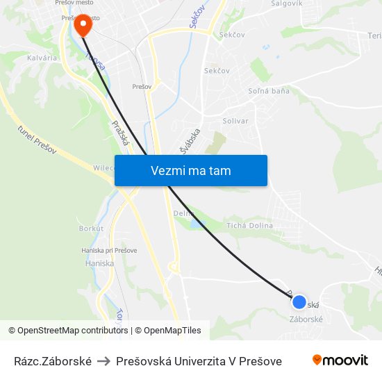 Rázc.Záborské to Prešovská Univerzita V Prešove map