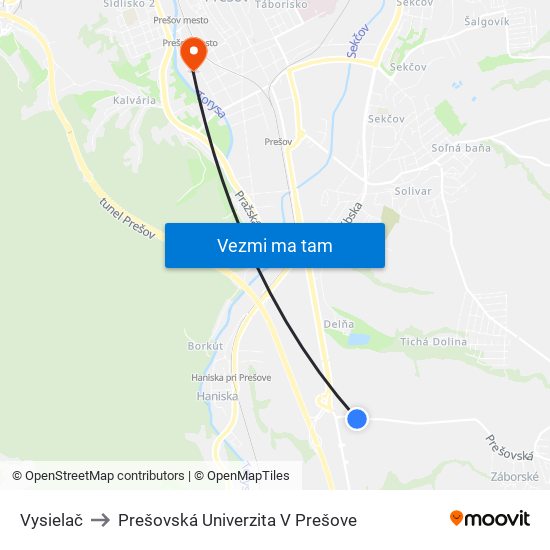 Vysielač to Prešovská Univerzita V Prešove map