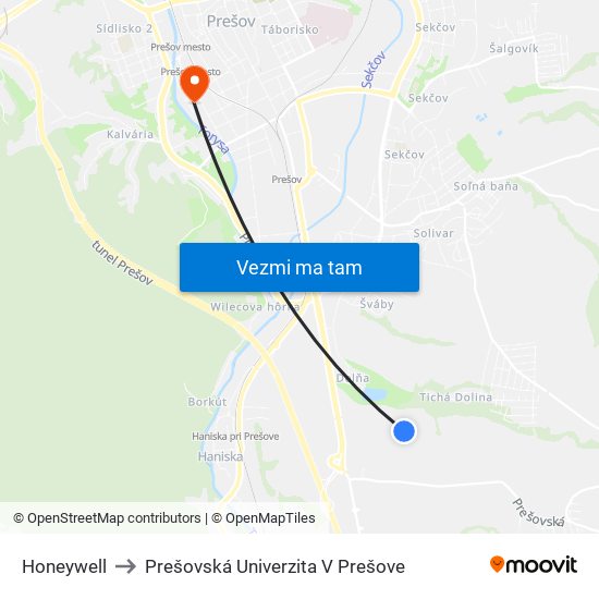 Honeywell to Prešovská Univerzita V Prešove map
