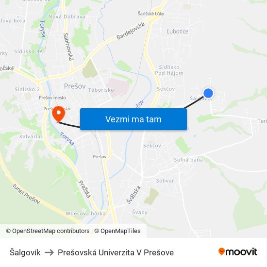 Šalgovík to Prešovská Univerzita V Prešove map