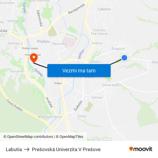 Labutia to Prešovská Univerzita V Prešove map