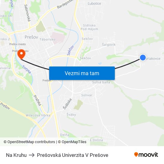 Na Kruhu to Prešovská Univerzita V Prešove map