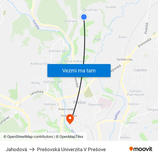 Jahodová to Prešovská Univerzita V Prešove map