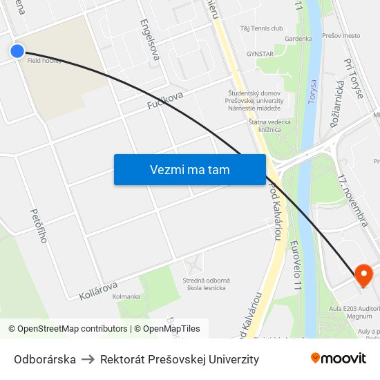 Odborárska to Rektorát Prešovskej Univerzity map