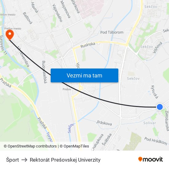 Šport to Rektorát Prešovskej Univerzity map
