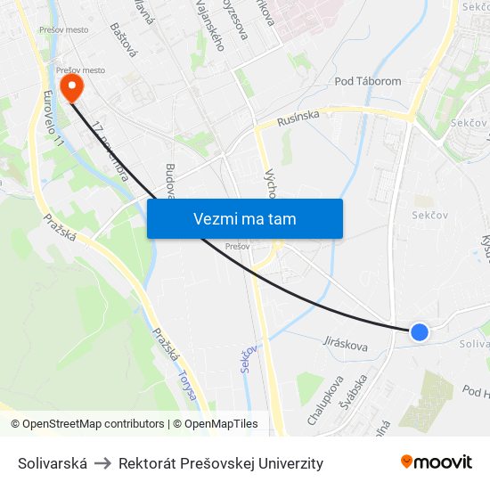 Solivarská to Rektorát Prešovskej Univerzity map