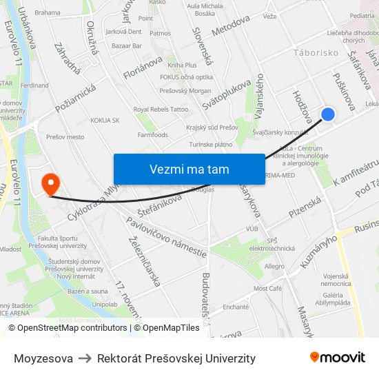 Moyzesova to Rektorát Prešovskej Univerzity map