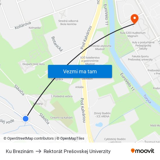 Ku Brezinám to Rektorát Prešovskej Univerzity map