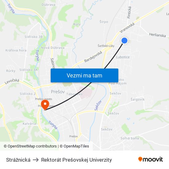 Strážnická to Rektorát Prešovskej Univerzity map