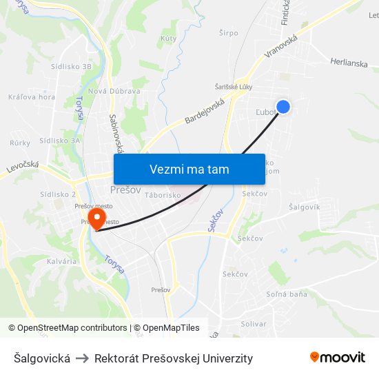 Šalgovická to Rektorát Prešovskej Univerzity map