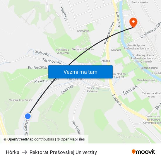 Hôrka to Rektorát Prešovskej Univerzity map