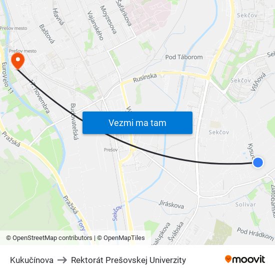 Kukučínova to Rektorát Prešovskej Univerzity map