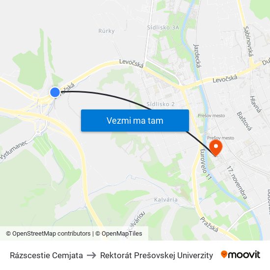 Rázscestie Cemjata to Rektorát Prešovskej Univerzity map