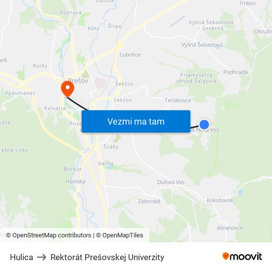 Hulica to Rektorát Prešovskej Univerzity map