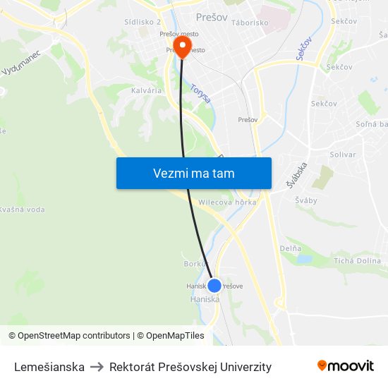 Lemešianska to Rektorát Prešovskej Univerzity map