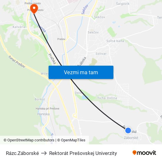 Rázc.Záborské to Rektorát Prešovskej Univerzity map