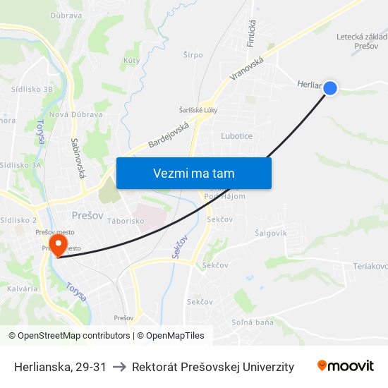 Herlianska, 29-31 to Rektorát Prešovskej Univerzity map