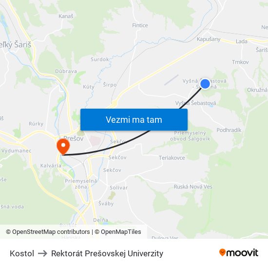 Kostol to Rektorát Prešovskej Univerzity map