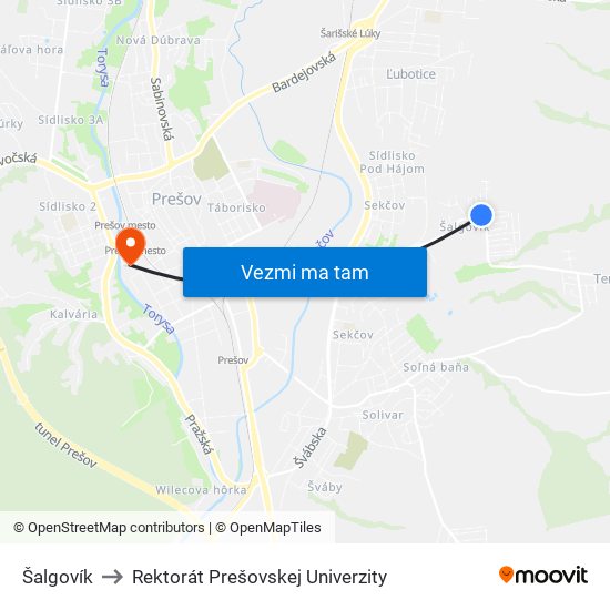 Šalgovík to Rektorát Prešovskej Univerzity map