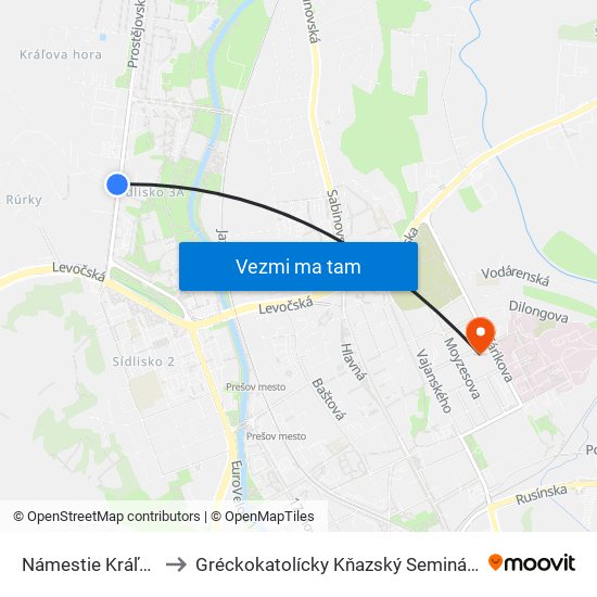 Námestie Kráľovnej Pokoja to Gréckokatolícky Kňazský Seminár Bl. Petra Pavla Gojdiča map