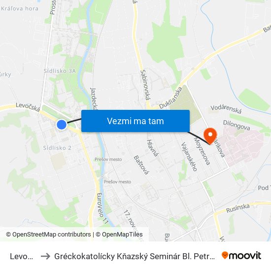 Levočská to Gréckokatolícky Kňazský Seminár Bl. Petra Pavla Gojdiča map