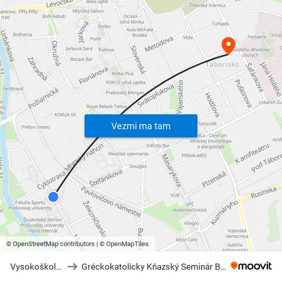 Vysokoškolský Areál to Gréckokatolícky Kňazský Seminár Bl. Petra Pavla Gojdiča map