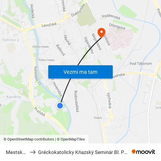 Mestská Hala to Gréckokatolícky Kňazský Seminár Bl. Petra Pavla Gojdiča map