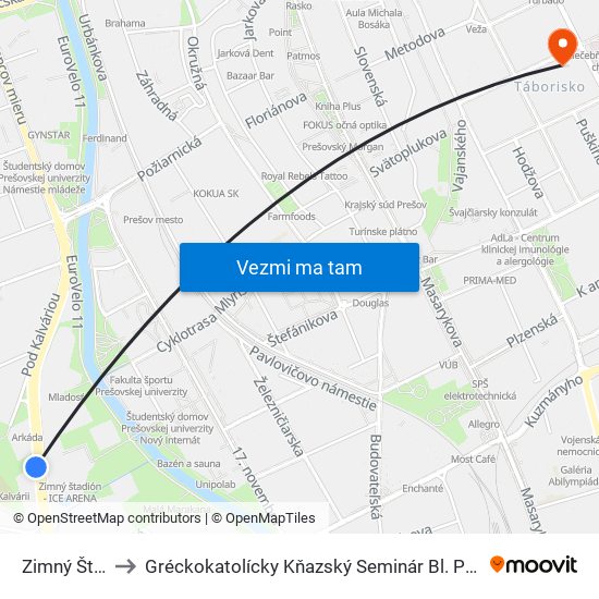 Zimný Štadión to Gréckokatolícky Kňazský Seminár Bl. Petra Pavla Gojdiča map